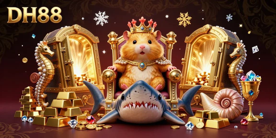 Experience the excitement of DH88 with a vibrant 3D illustration featuring a golden hamster king and treasures.