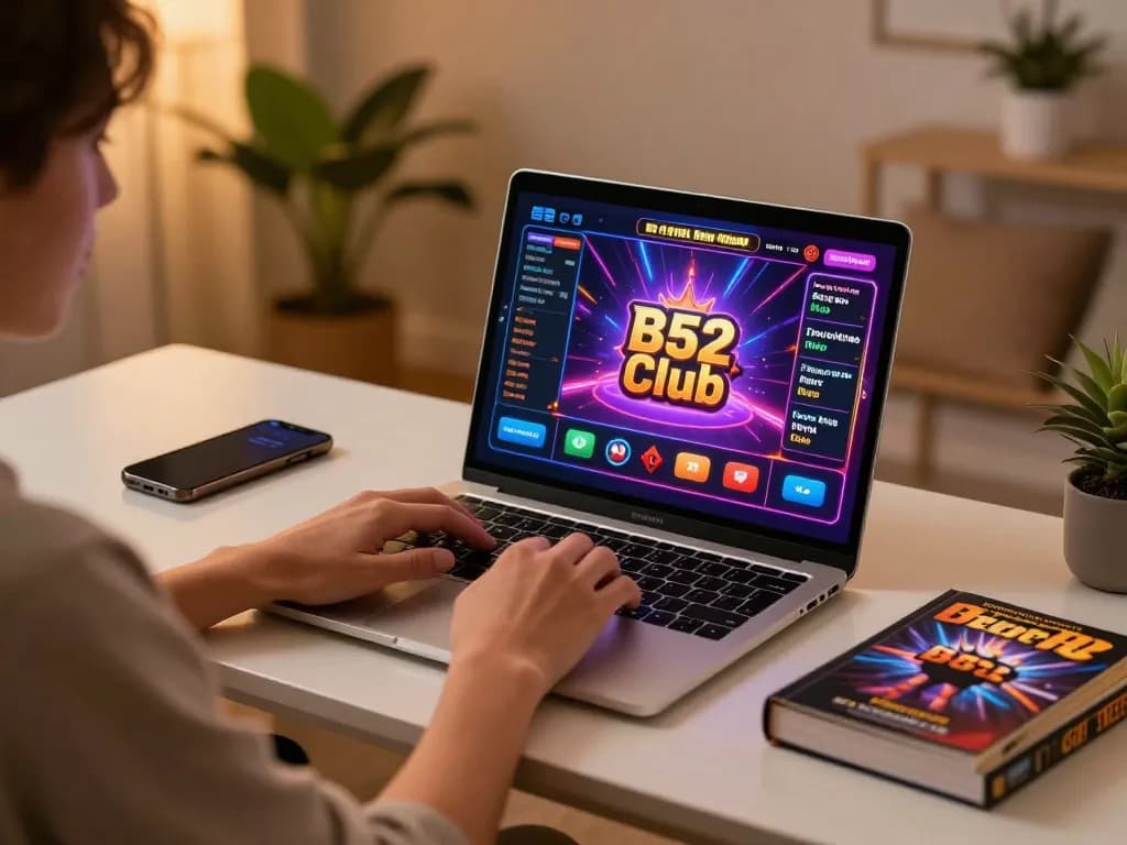 B52 Club online gaming setup with warm lighting and a player engaging in strategy
