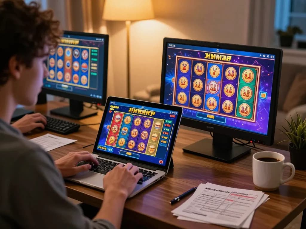 Player enjoying an engaging session at 86bet online casino, showing vibrant slot game graphics and personal gaming setup.