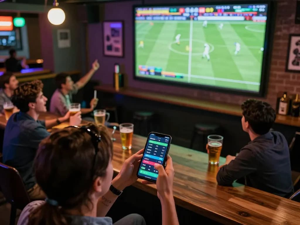 Socolive users placing bets on live football matches in an energetic sports bar setting
