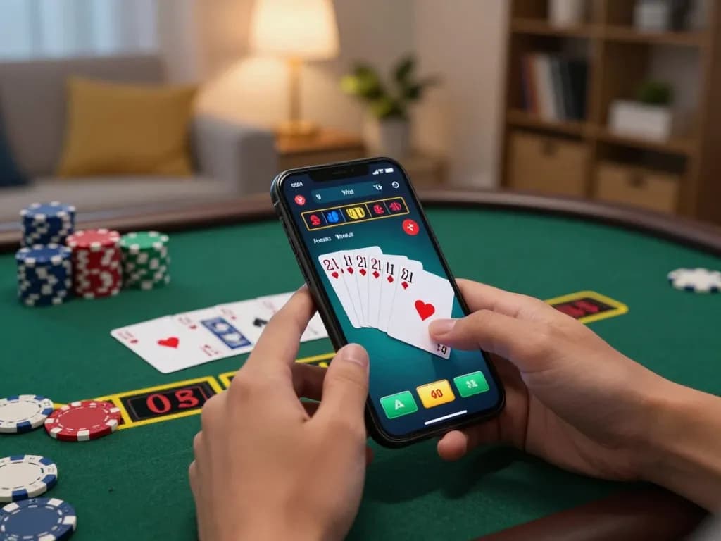MM88 online blackjack game in action on smartphone, showcasing strategy and excitement.