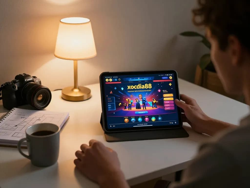 xocdia88 user enjoying an online casino game on tablet with strategy notes.