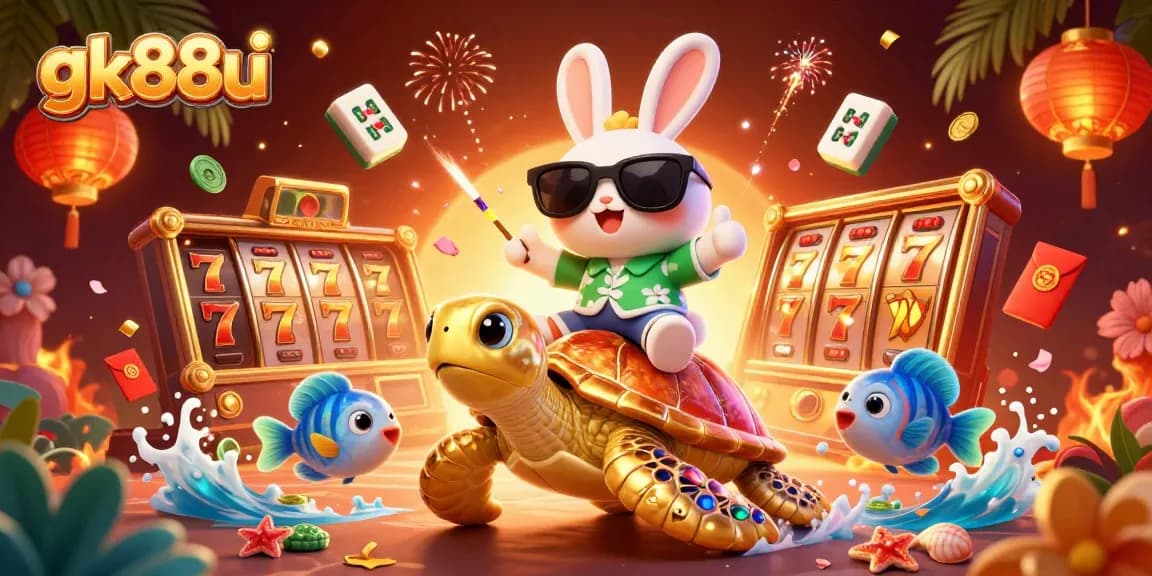 Engage with gk88u's online casino adventure featuring a lucky rabbit and golden sea turtle.