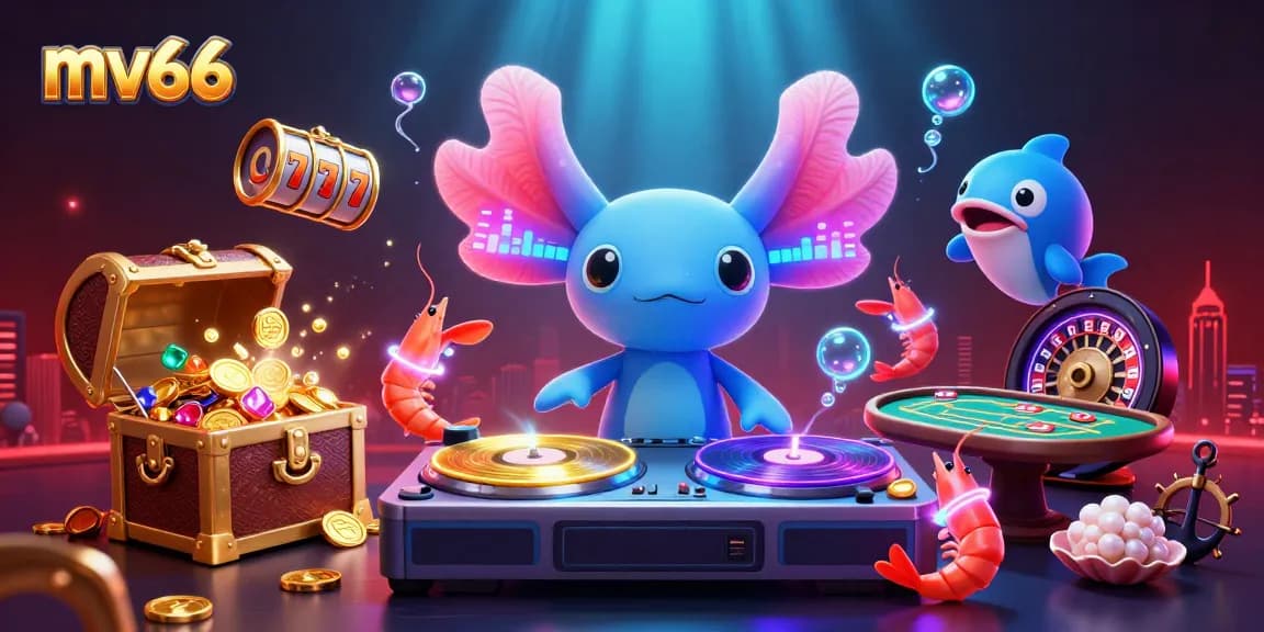 Experience thrilling gameplay with mv66 featuring a vibrant axolotl DJ and energetic gaming elements.