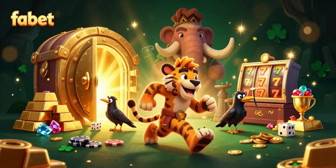 Engage in exciting casino adventures with fabet's vibrant prehistoric theme showcasing a caveman duo.
