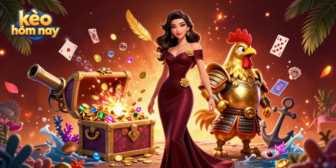 View kèo hôm nay as glamorous characters celebrate winning strategies in a vibrant casino environment.