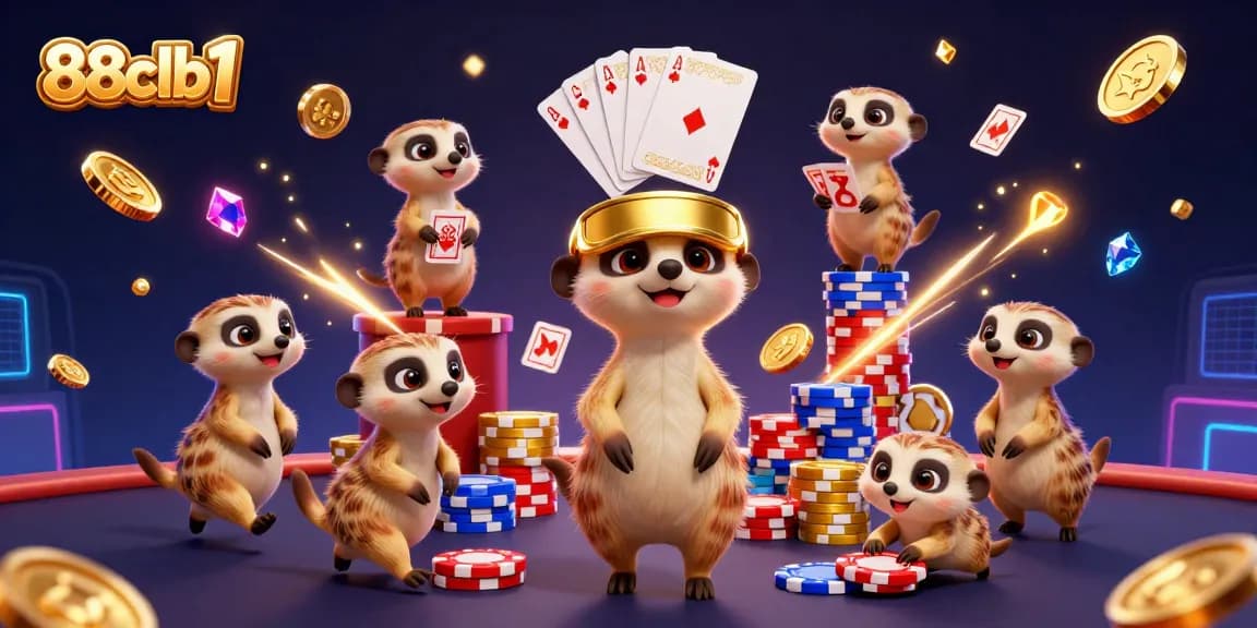 Experience fun and excitement with 88clb1's vibrant casino scene featuring animated meerkats.