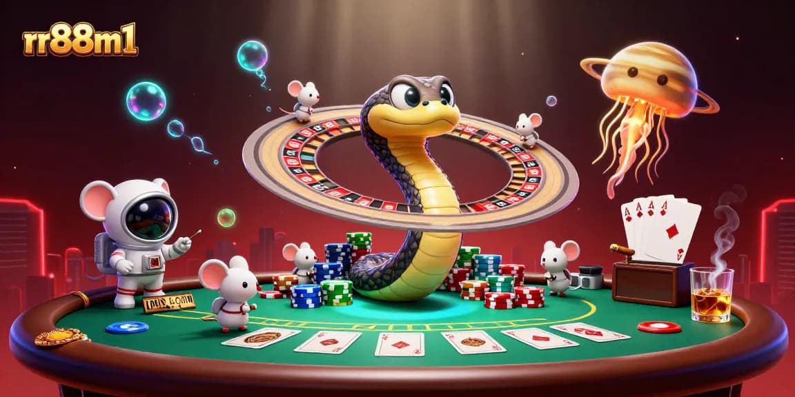 Experience thrilling gaming with rr88m1 as tiny astronaut mice bet among cosmic characters in a vibrant casino.