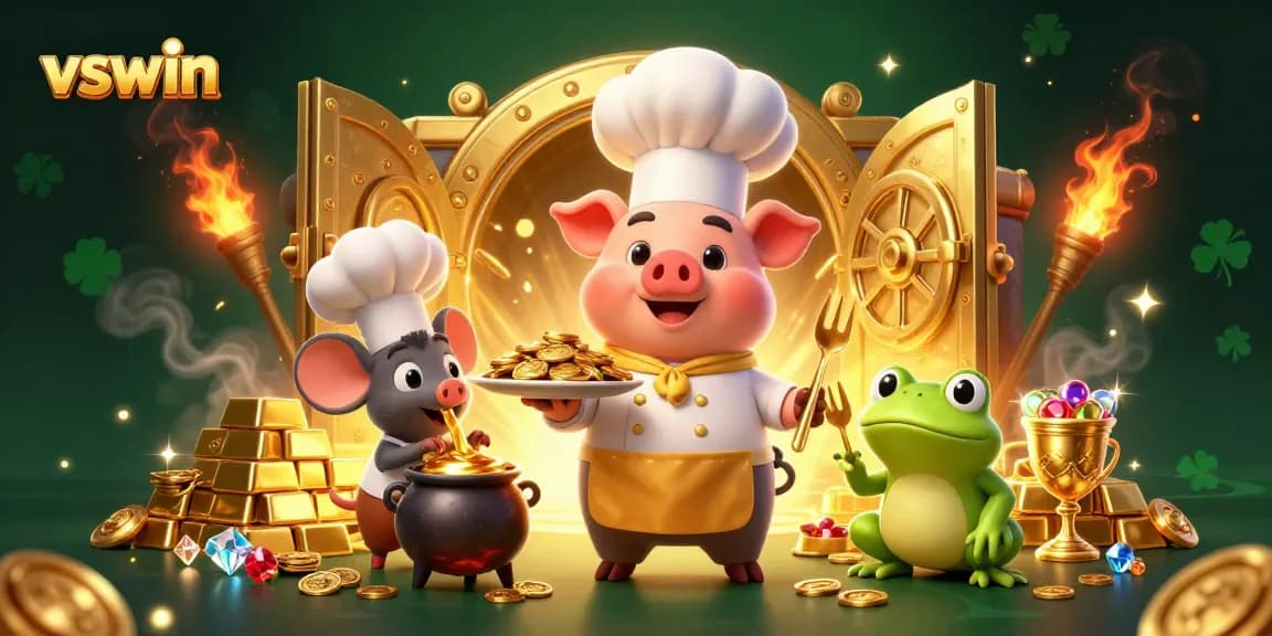 Experience the excitement of vswin with a dynamic scene of playful characters and rewards.