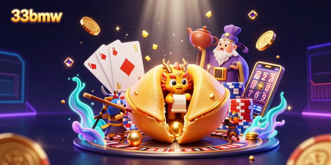 Engage with 33bmw through a vibrant 3D casino scene featuring exciting gaming elements.