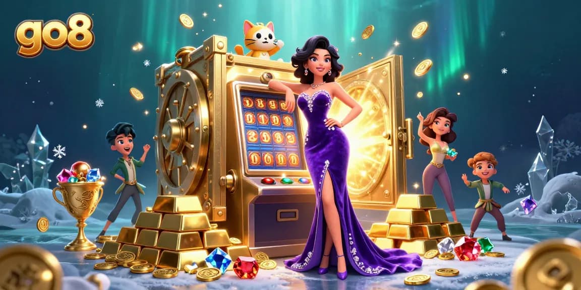 Experience the excitement of the go8 jackpot with epic casino elements and a cheerful fortune cat.