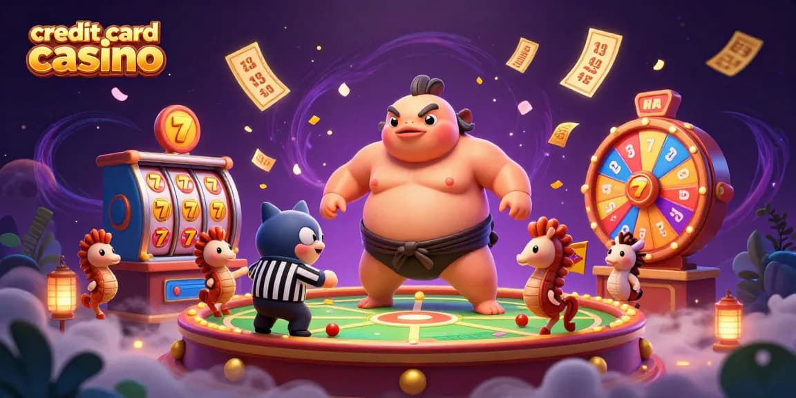 Experience the thrill at a credit card casino with lively 3D characters and casino elements.
