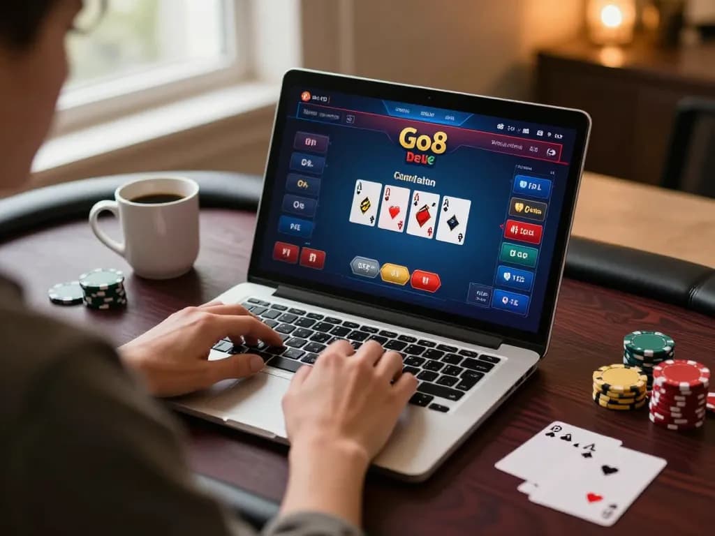 Go8 online poker game in action with vibrant interface on display and a focused player.