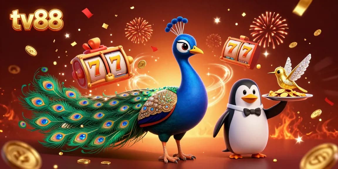 Engage with thrilling slot games at tv88, illustrated with vibrant casino elements and dynamic characters.
