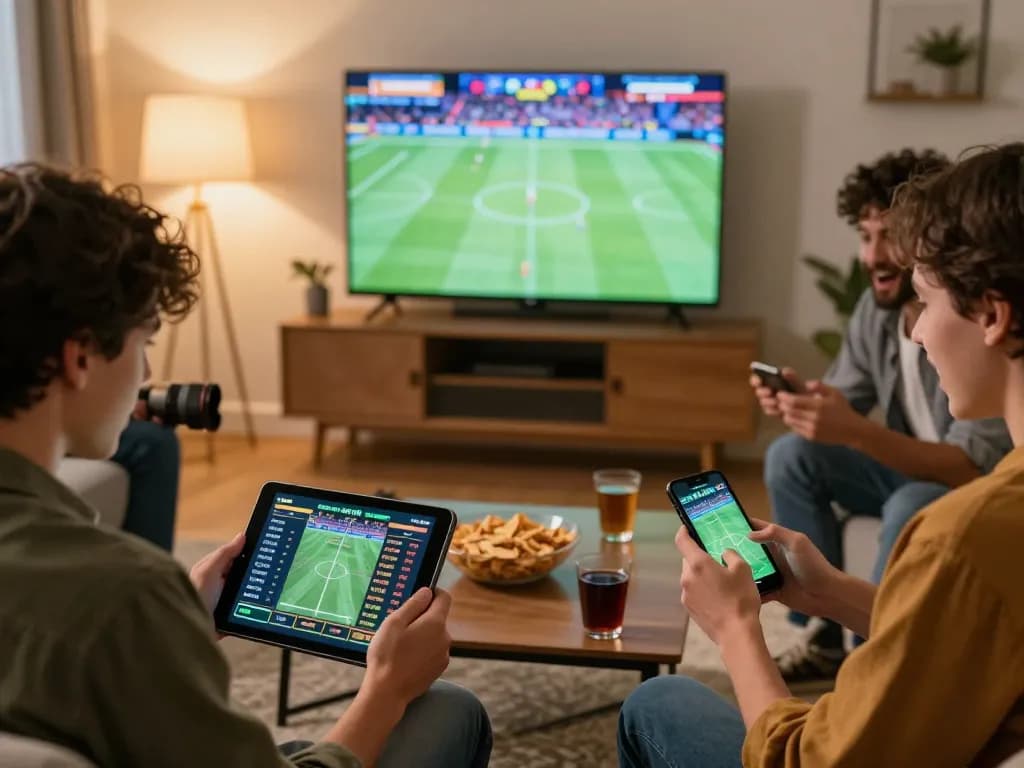 Friends enjoying an online betting session with LU88, placing bets on live sports while cheering together.