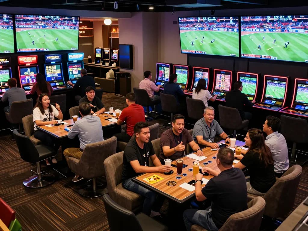 Excited bettors placing wagers in the 678 sports betting lounge, showcasing lively atmosphere and engagement.