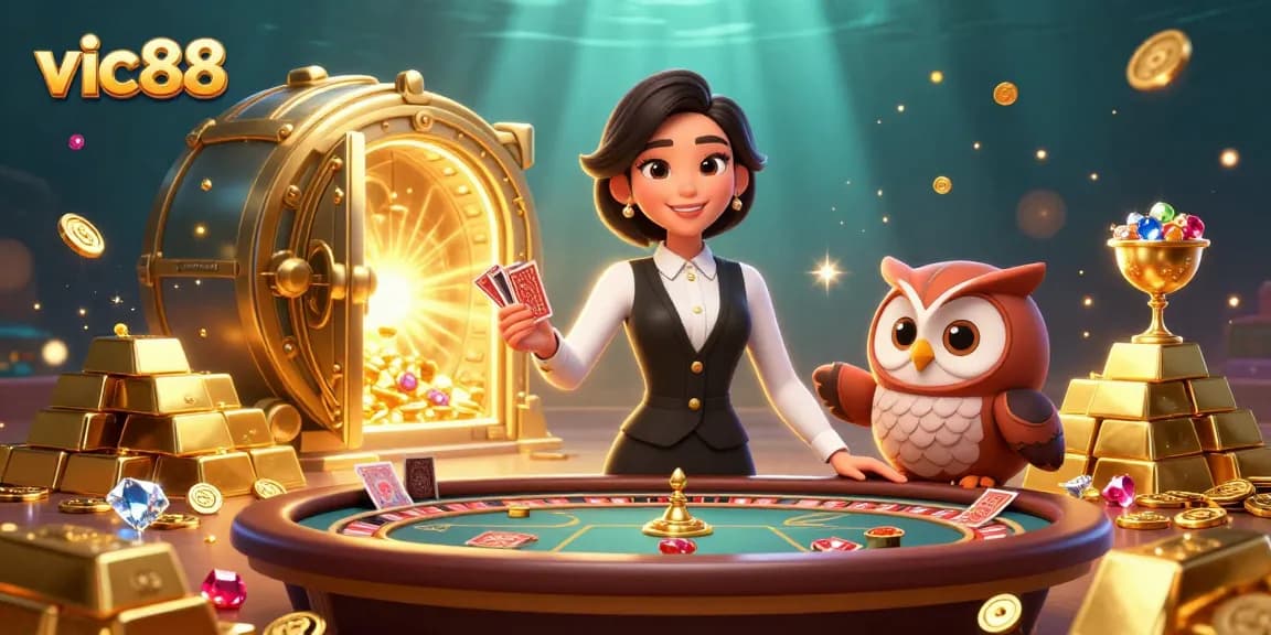 Engage with vic88’s thrilling casino scene featuring a skilled dealer and vibrant gaming elements.