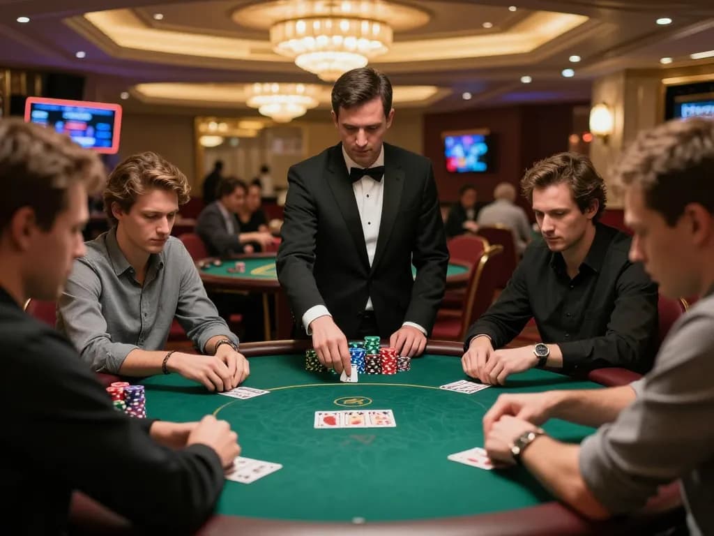 Players engaged in intense poker round at 88vvgo, showcasing vibrant casino atmosphere.