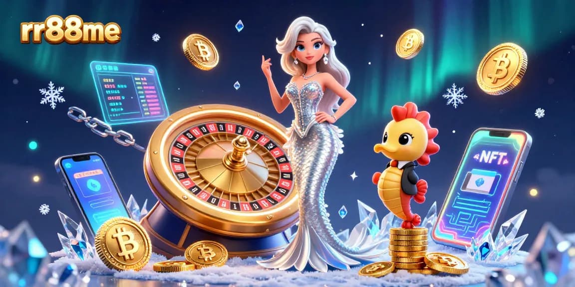 Win big with rr88me at the golden roulette table amid vibrant gaming symbols and cryptocurrency.
