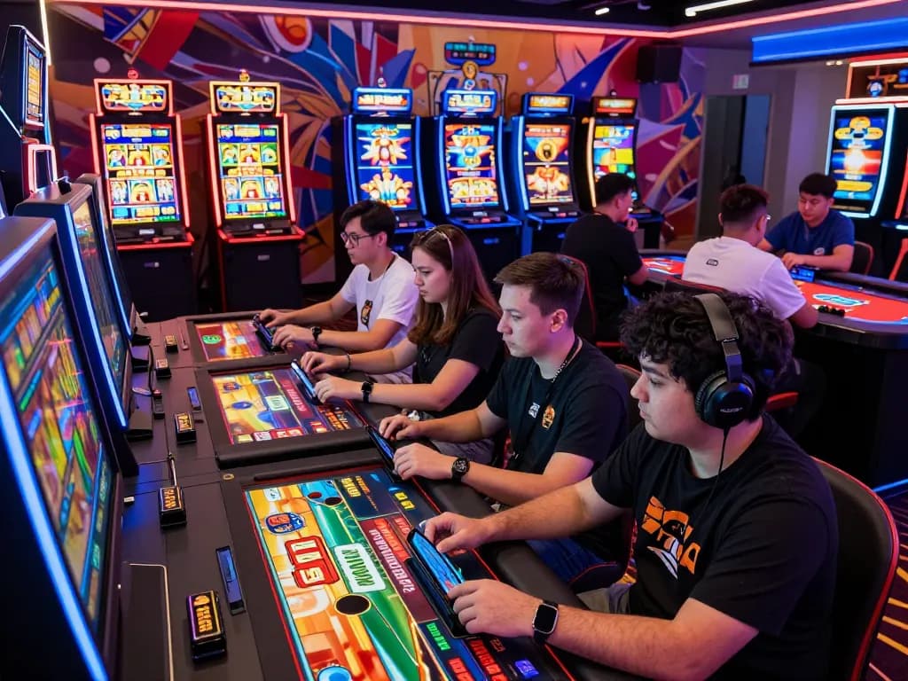 Engaged players experiencing the exciting 73H online gaming platform with vibrant slot machines and live dealers.