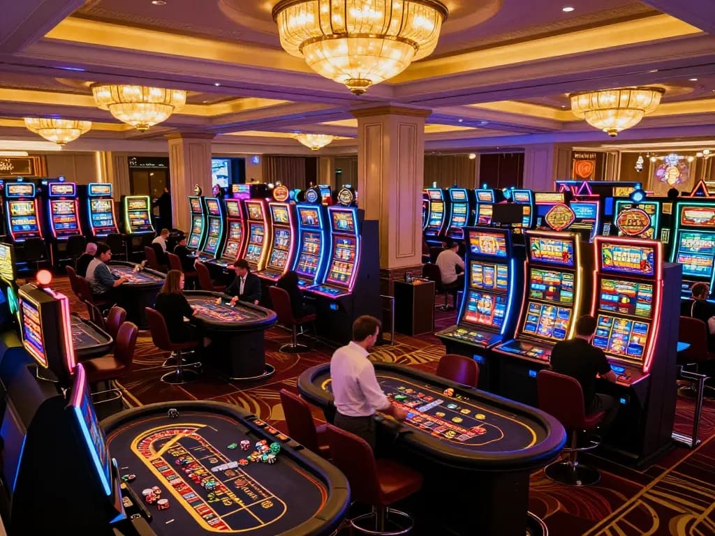 Engaging scene at dt68 where players enjoy vibrant slot machines in an upscale casino