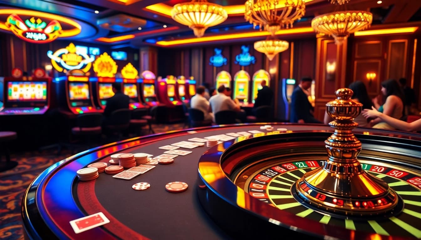 Players enjoying an exhilarating game of poker at xn88 themed casino table.