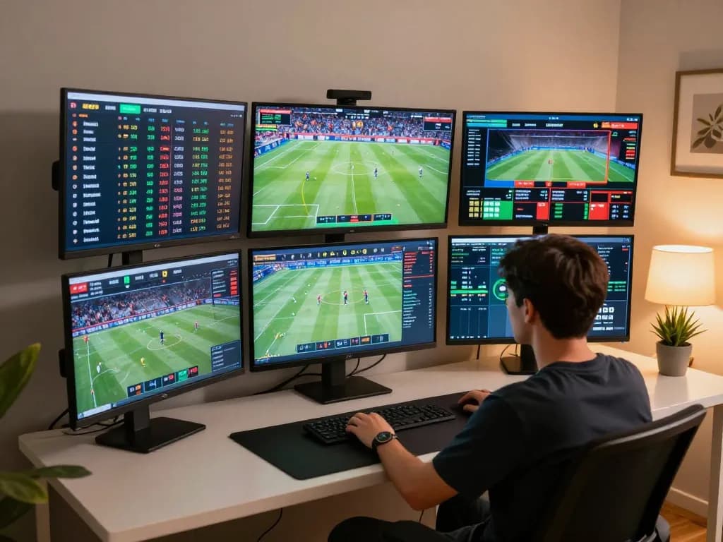 Engaged gambler analyzing live odds on tylekeonhacai88 during an online sports betting session.