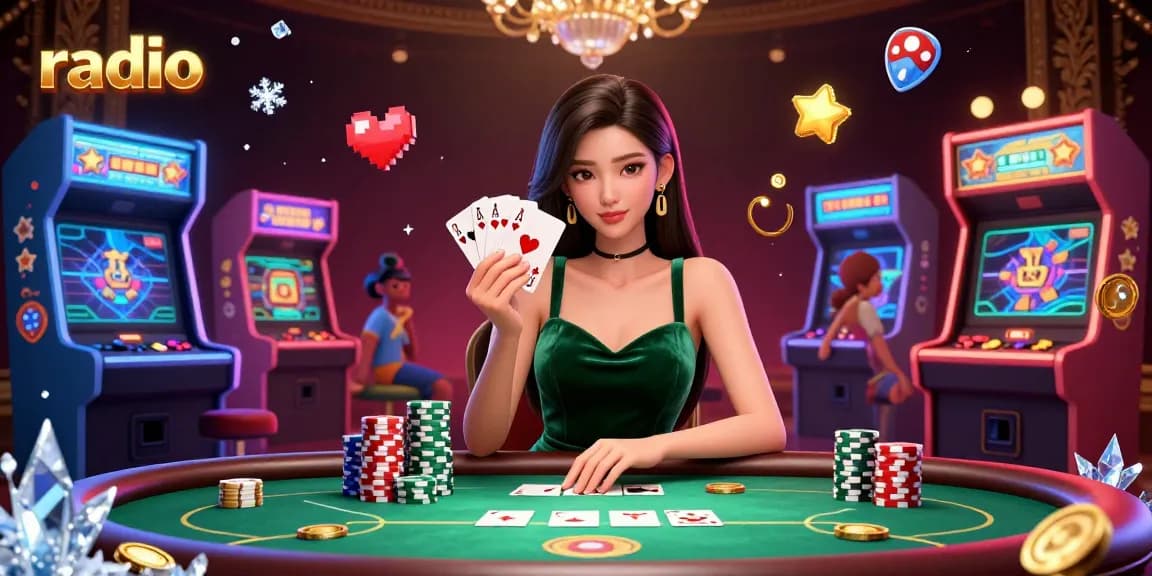 Experience thrilling poker at the luxury casino with radio-themed gaming elements.