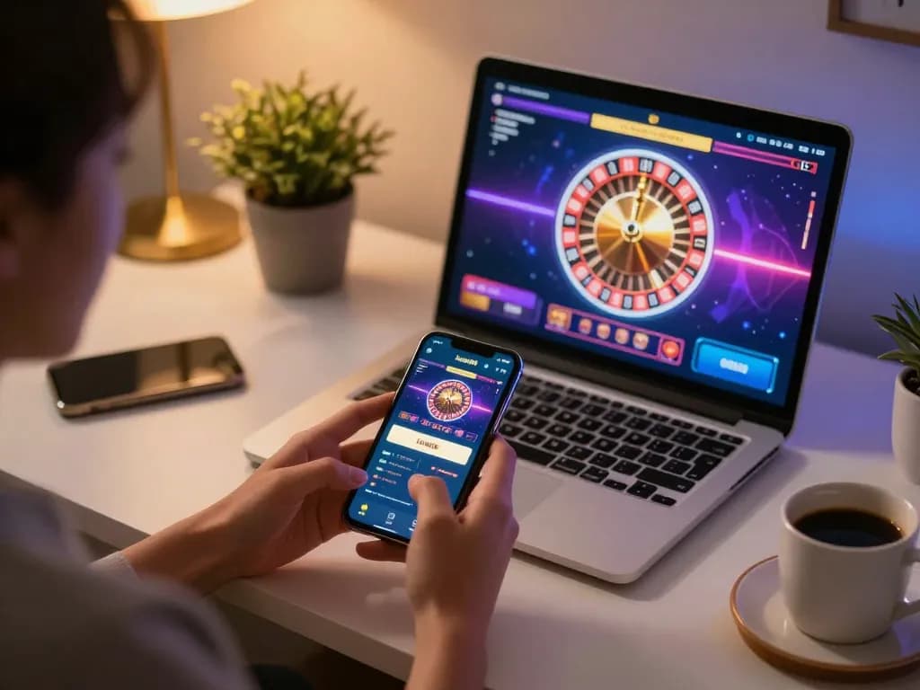 Player engaging with the Lucky88 casino app on smartphone, showcasing dynamic online gaming environment.