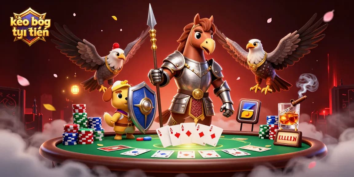 Engage in kèo bóng đá trực tuyến with dynamic scenes of medieval knights and poker elements.