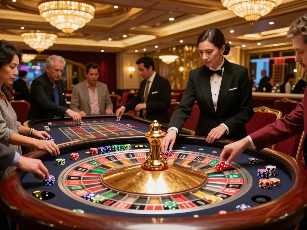 SC88 players enjoying an engaging roulette game with vibrant chips and skilled croupier.