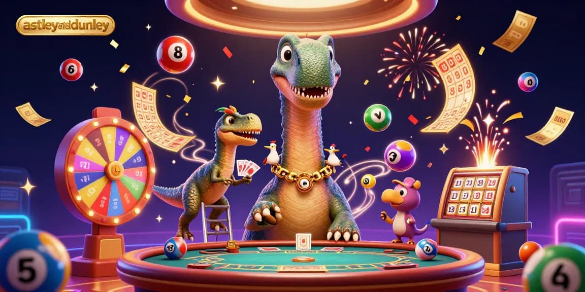 Engage with astleyanddunley’s exciting casino scene featuring a giant brontosaurus above a poker table.