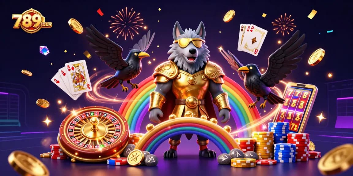 Engage in thrilling gaming at 789CLUB with epic 3D illustration of fantasy characters and casino elements.