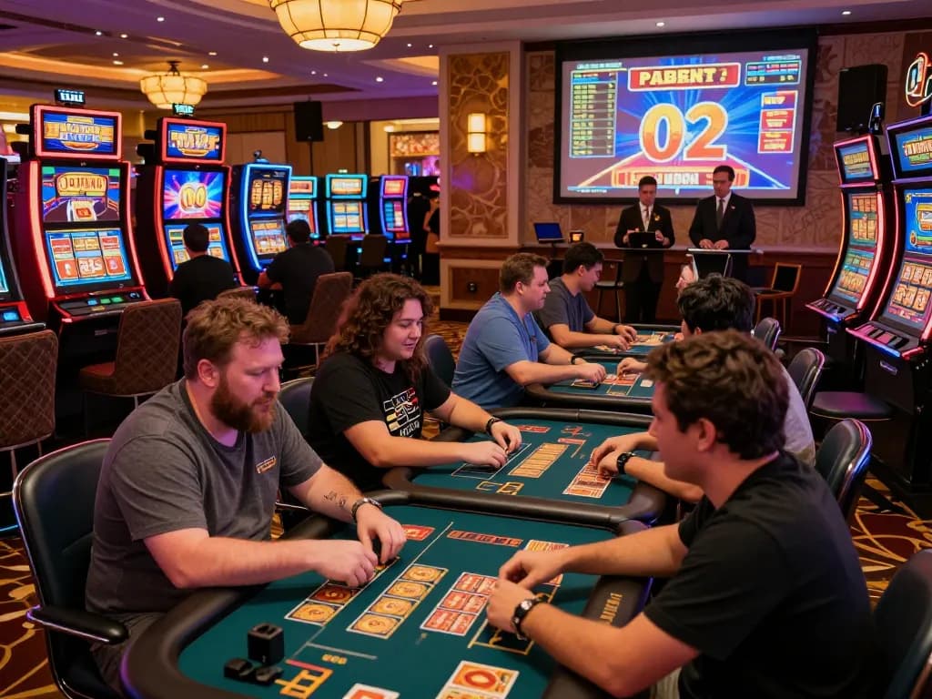 Hitclub mới nhất gaming lounge with players enjoying thrilling casino games in a Las Vegas-inspired setting.