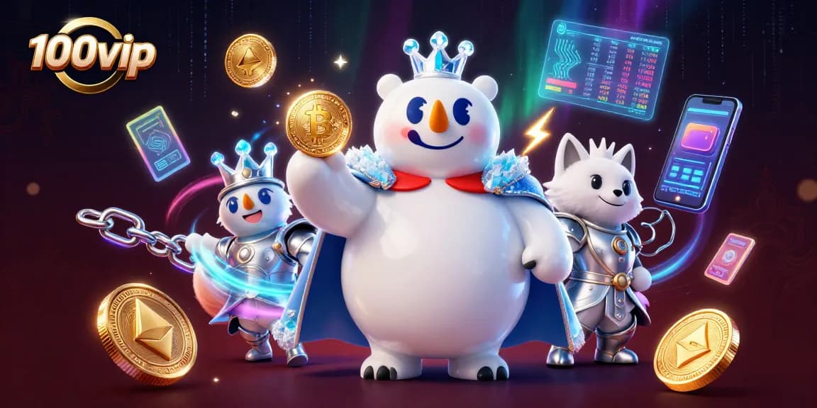 Experience thrilling wins at 100vip with a dynamic scene featuring crypto coins and casino excitement.
