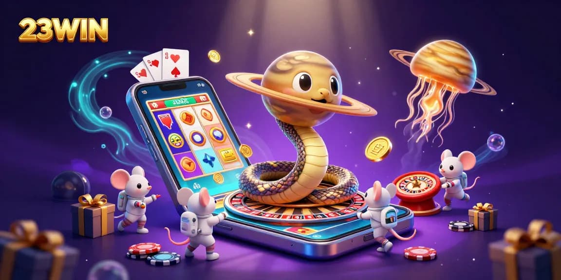 Experience 23WIN's thrilling gaming scene with astronaut mice betting on a cosmic roulette