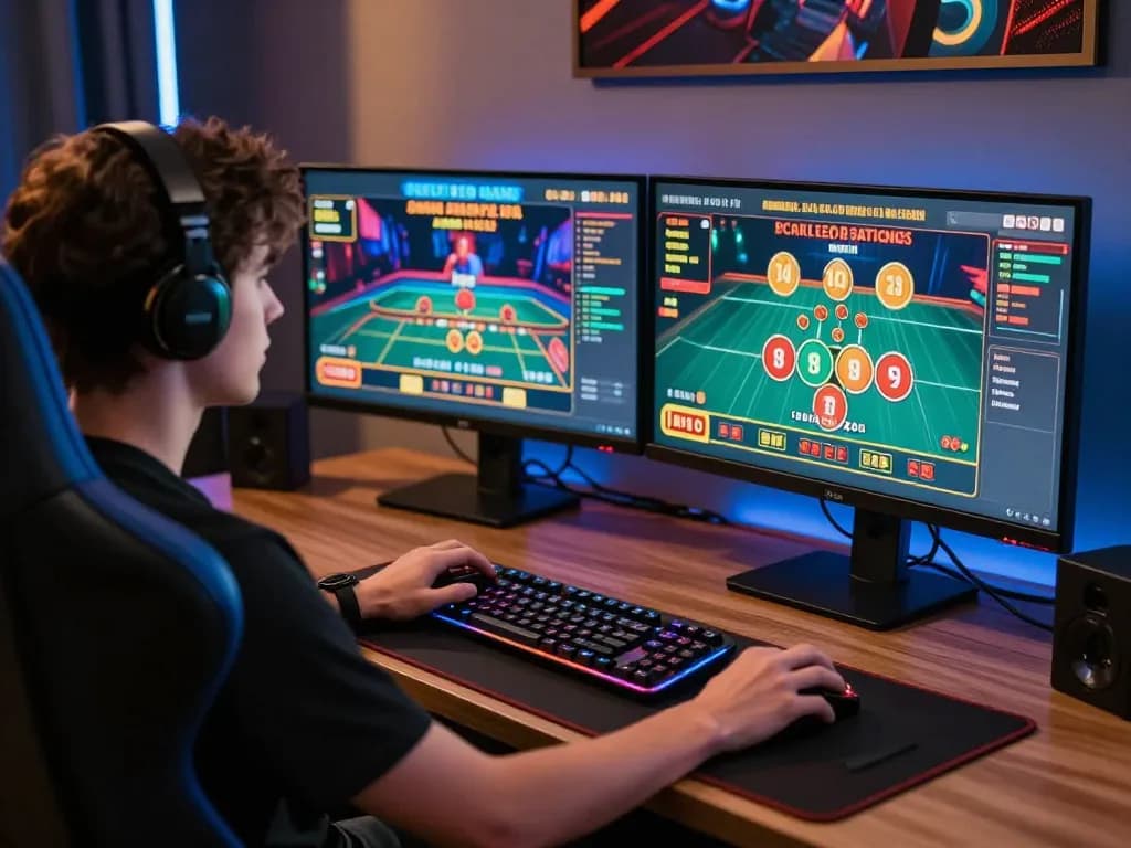 Engaged player exploring jun88 online casino interface with multiple screens showcasing live dealer games.