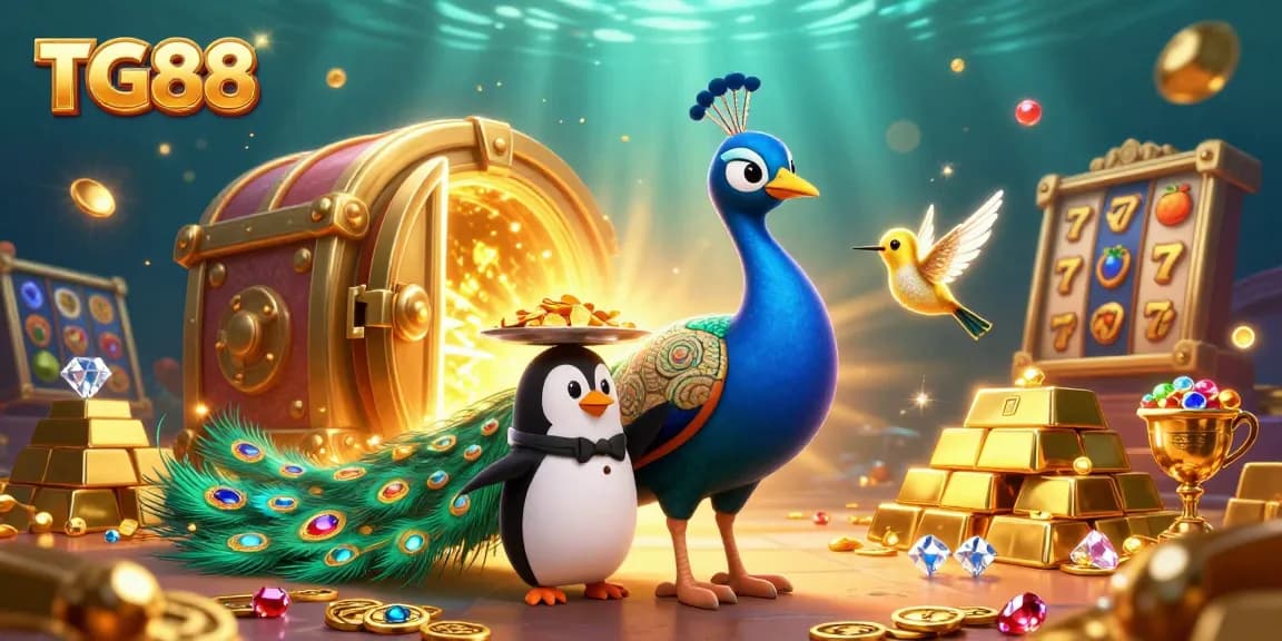 Experience the thrilling world of TG88 with this vivid 3D illustration featuring vibrant casino elements and rich colors.