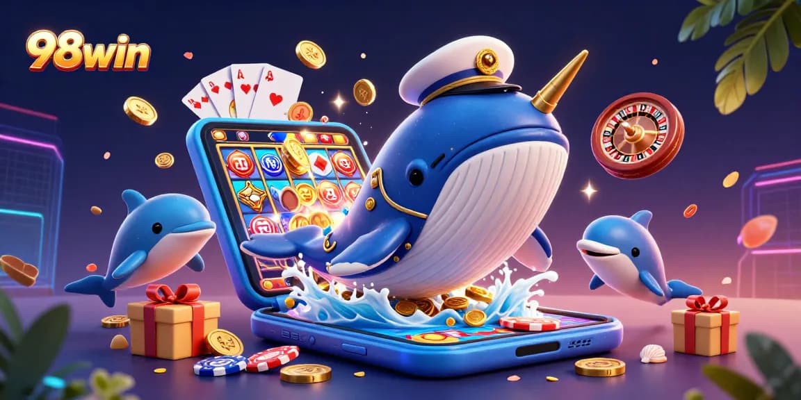 Experience the thrill of 98win with whales, coins, and exciting casino games in vibrant 3D.