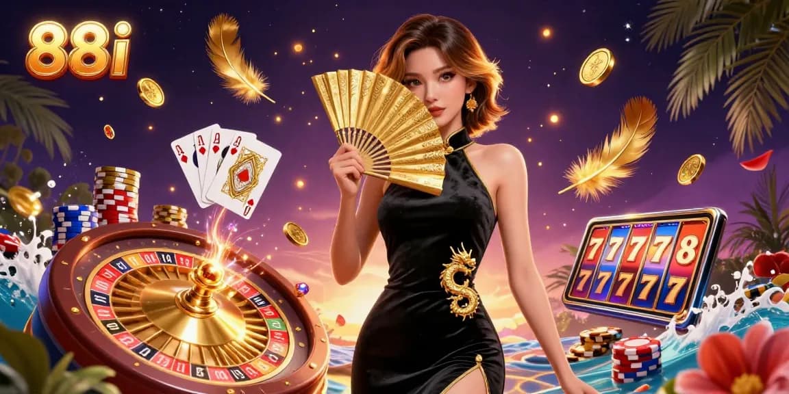 Witness the excitement at 88i with vibrant slot machines, golden coins, and engaging casino elements.