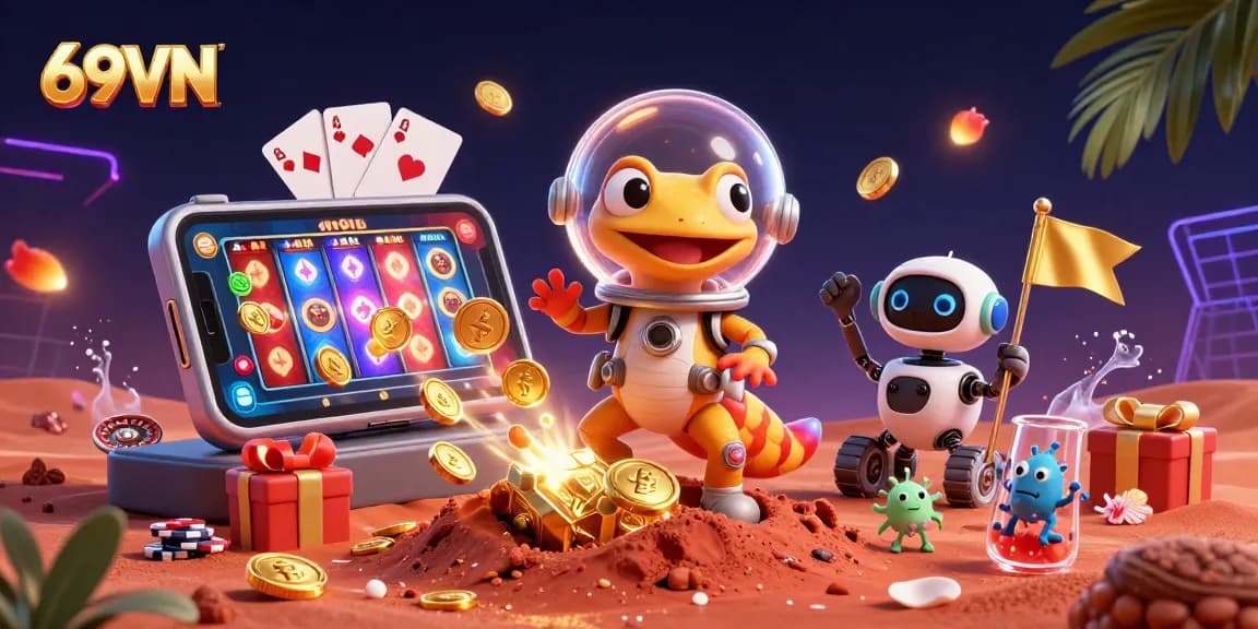 Experience 69VN's thrilling gaming adventure in a vibrant casino setting with colorful action.