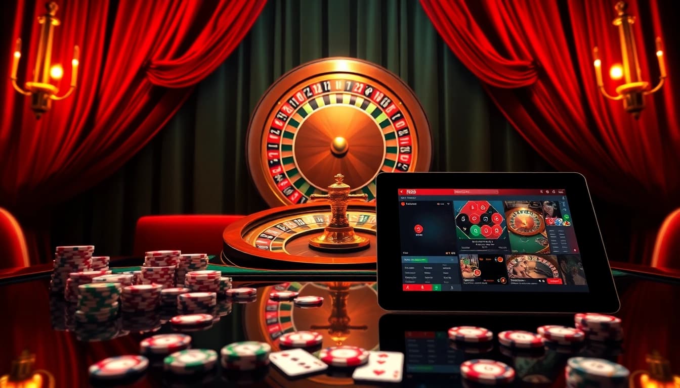 RR88 players enjoying a luxurious casino experience with roulette and poker chips.