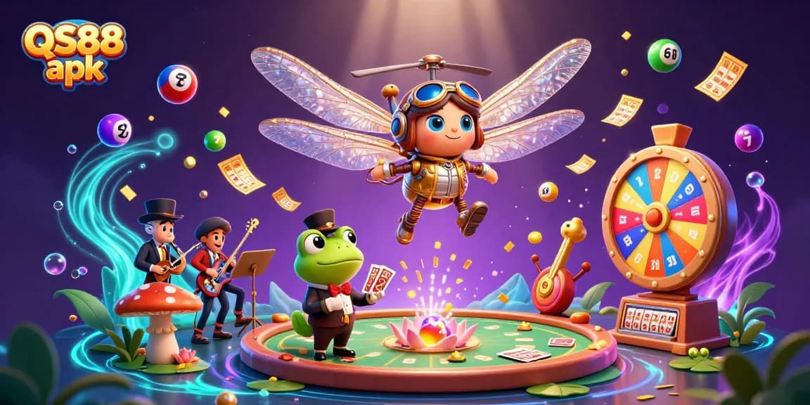 Experience the excitement of QS88 apk with vibrant casino elements and engaging characters.