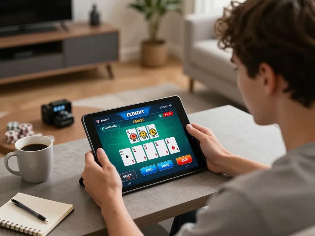 Engaging moment at home with a player enjoying lc88 live dealer blackjack on a tablet