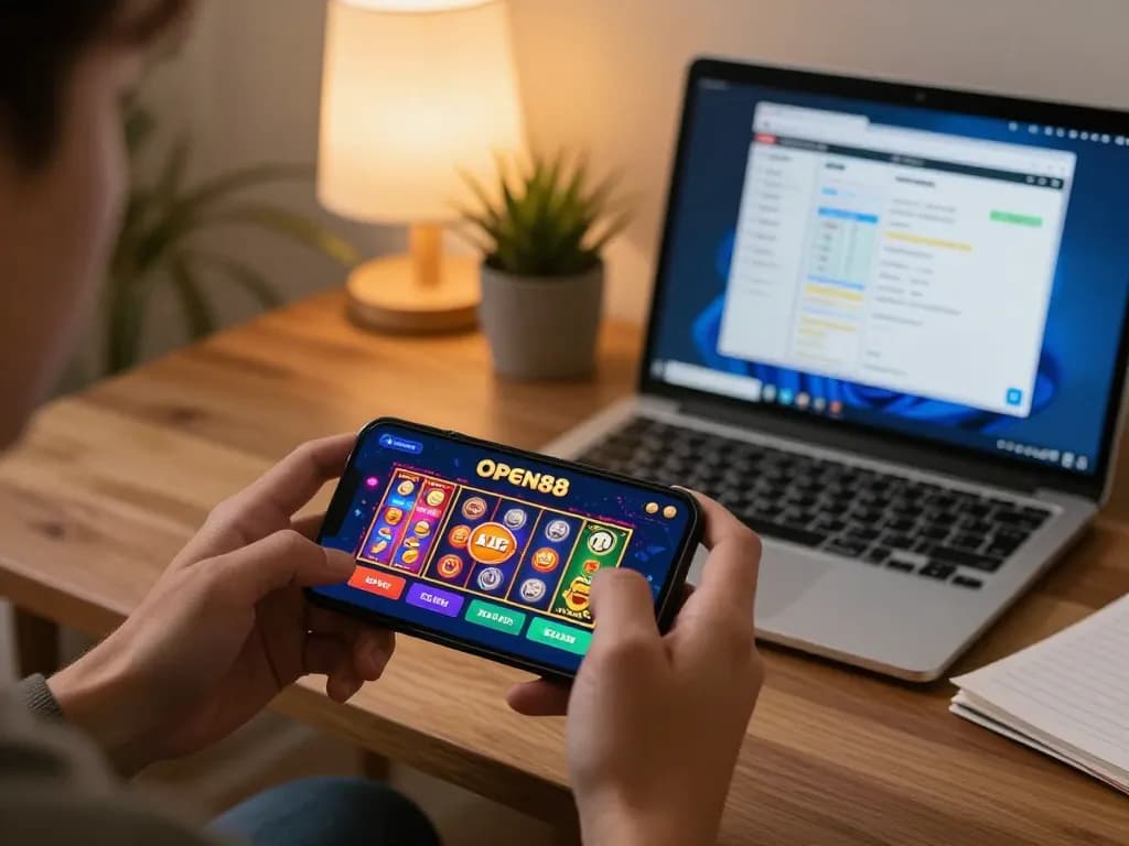 Player engaging with open88 casino app showing slot games, demonstrating mobile gaming experience