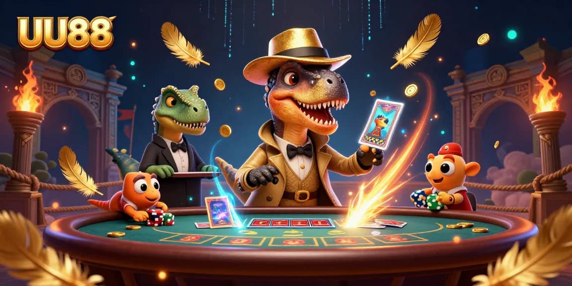 Experience winning strategies at UU88 with a cunning velociraptor card counter at the blackjack table.
