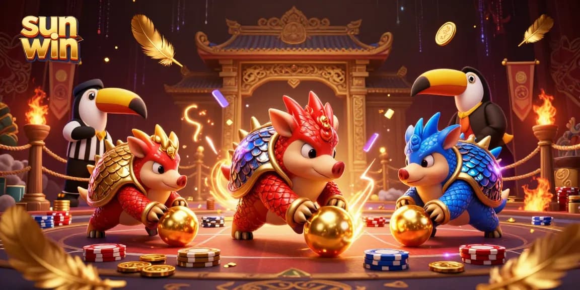 Engage in thrilling gameplay with sun win, featuring rival pangolins in a vibrant casino setting.