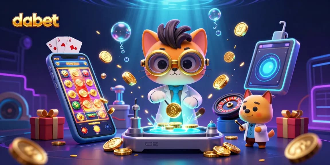 dabet showcases a lively scene with animated characters and casino elements in vibrant colors.