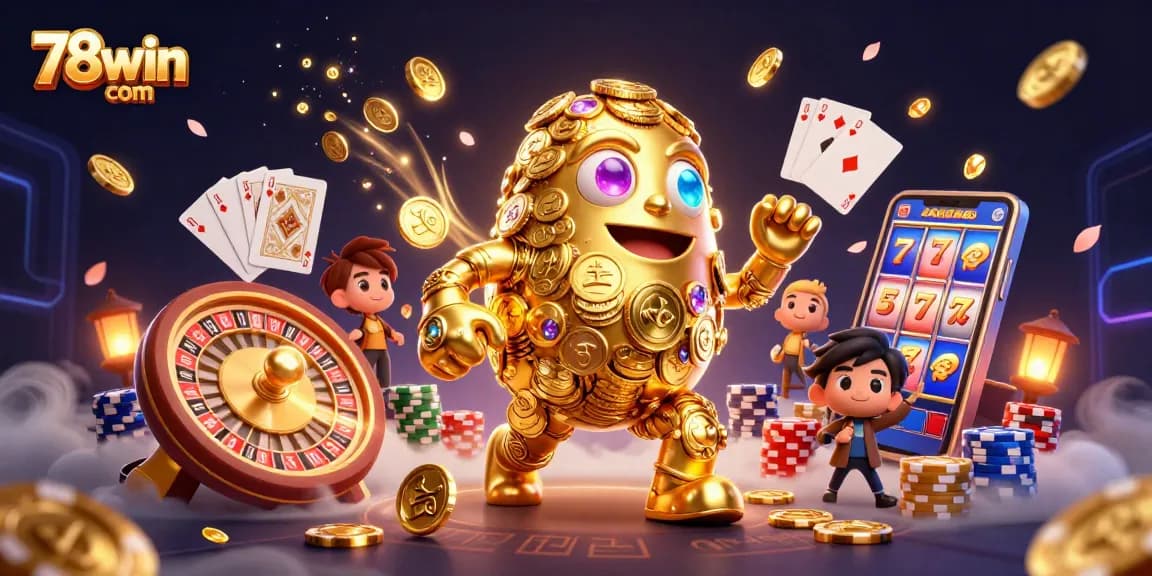 Experience thrilling gameplay at 78win com with our dynamic 3D casino illustration featuring exciting gaming elements.