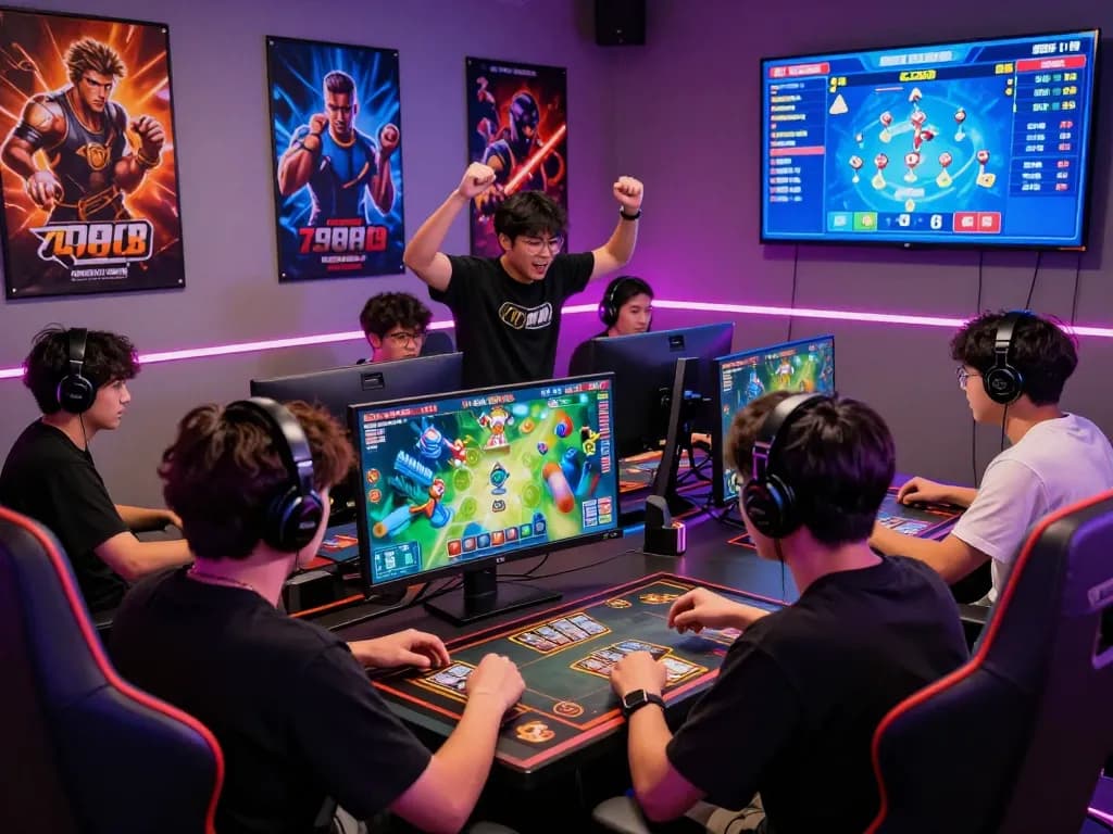Engaged players enjoying multiplayer games on 789club with colorful graphics in a modern gaming room.